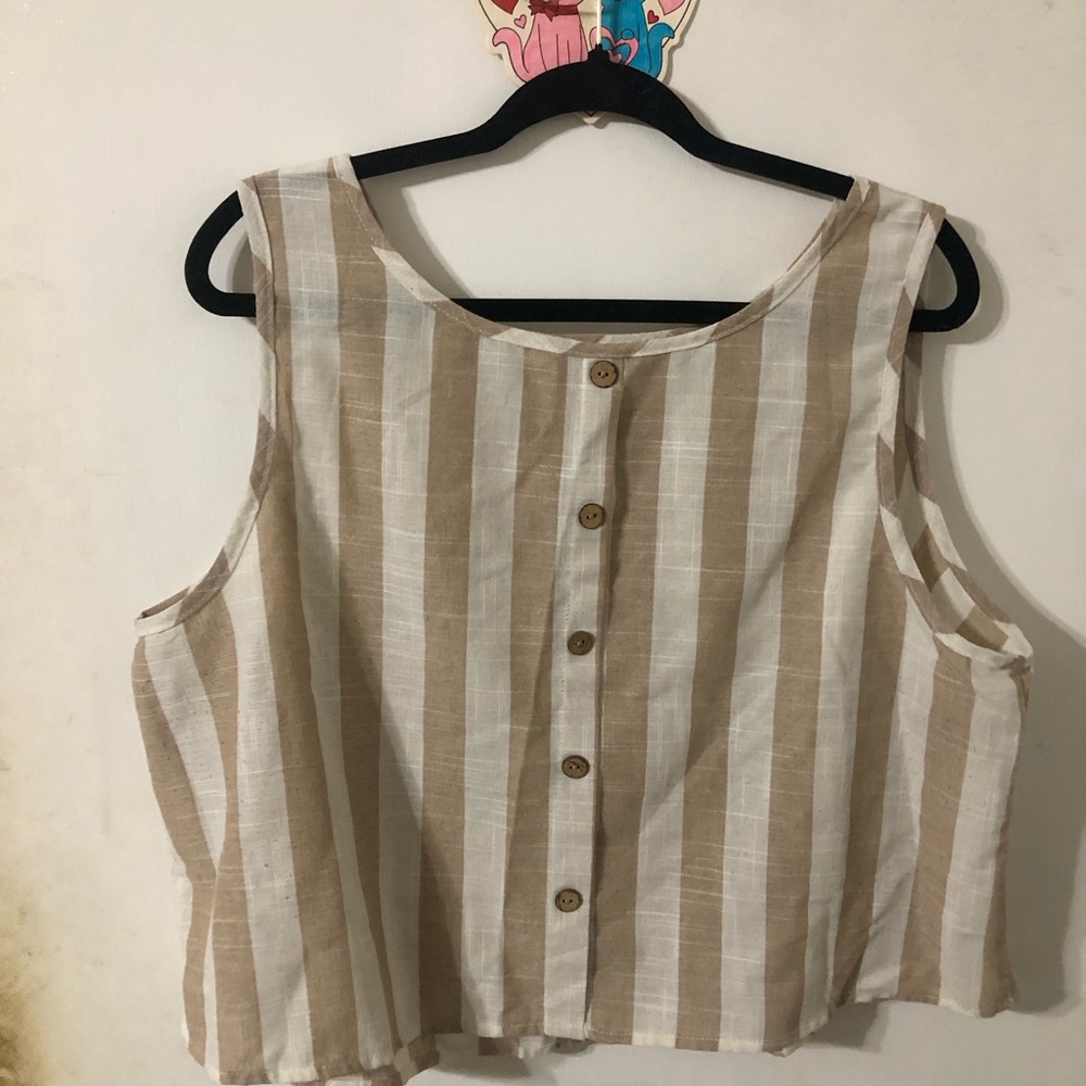 Striped Sleeveless Button-Up Top